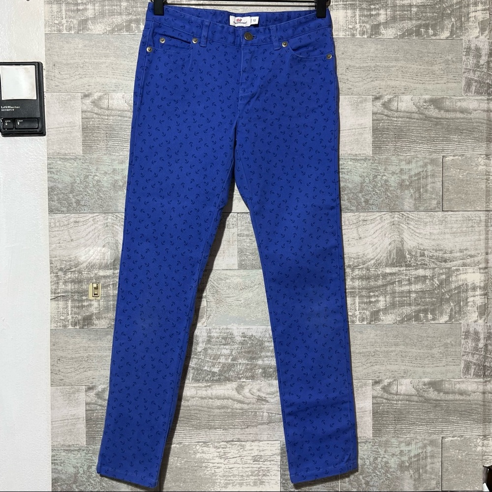 Vineyard Vines Anchor Print Blue Pants Jeans Girls Youth 10 GUC